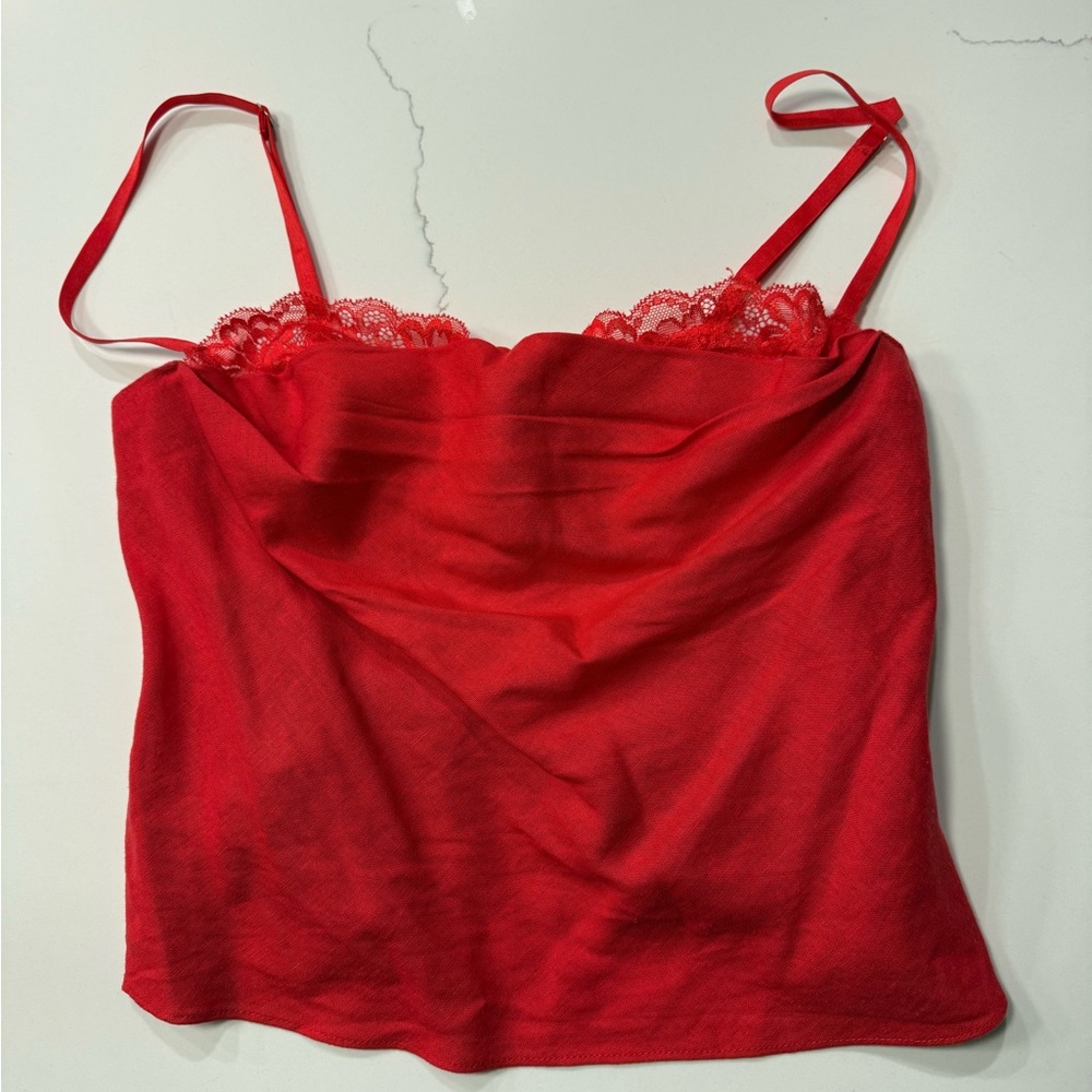 White Fox Boutique Red Lace Trim Tank Top
